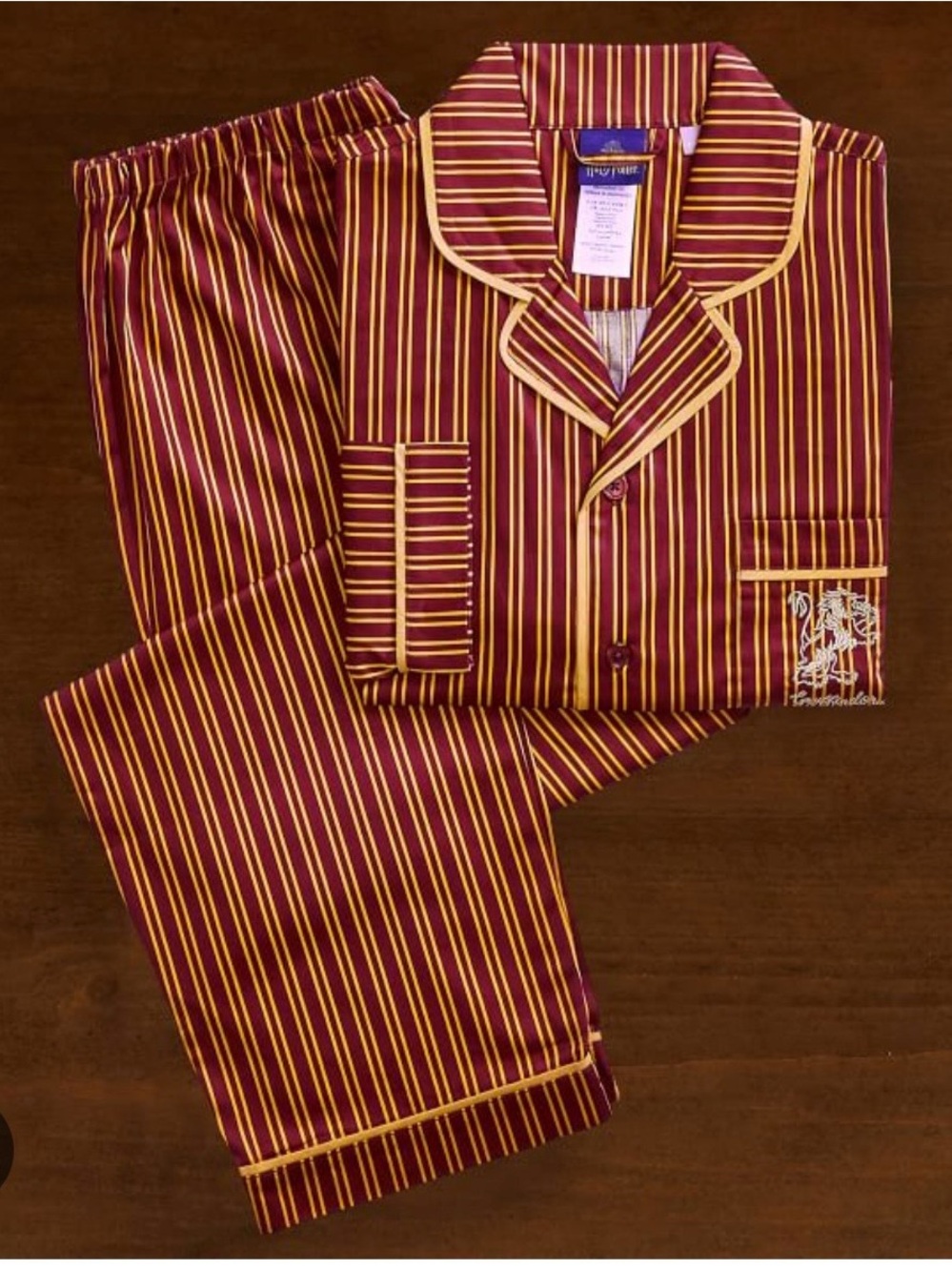 Pottery Barn Cotton Harry Potter Burgundy & Gold Striped Button-Up Pajama Set L